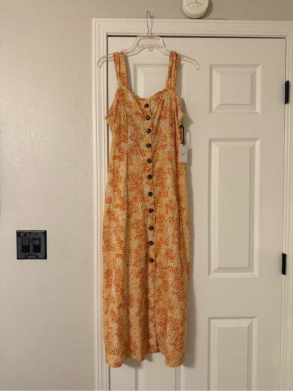Japna Yellow and Orange Floral Button-Front Maxi Dress